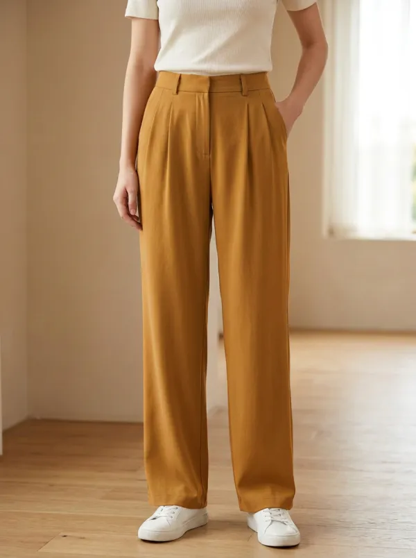 Women's Casual Pleated Wide-Leg Trousers