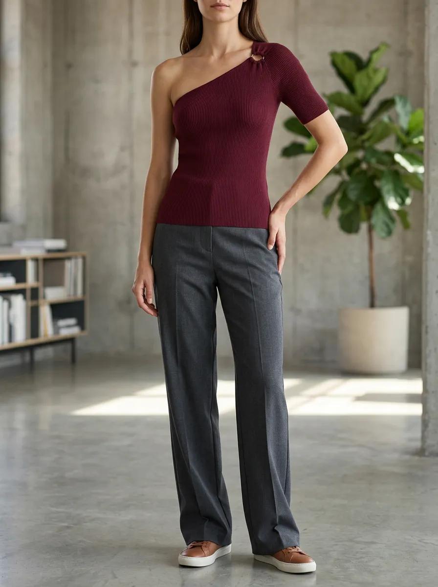 Women's Relaxed Ribbed Off-Shoulder Cutout Knit Off-Shoulder Top