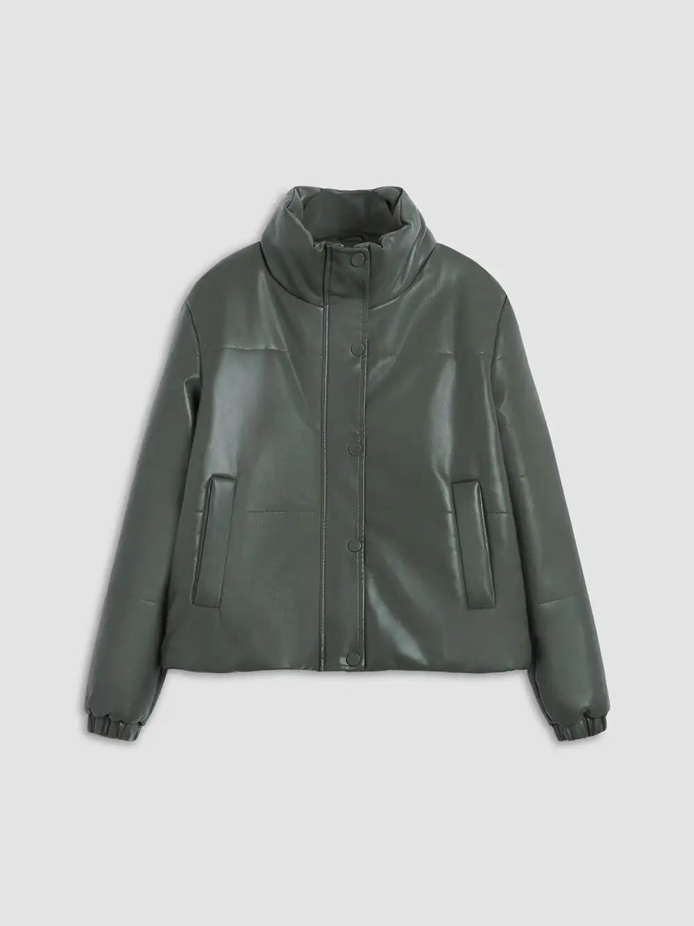 Faux Leather Stand Collar Jacket