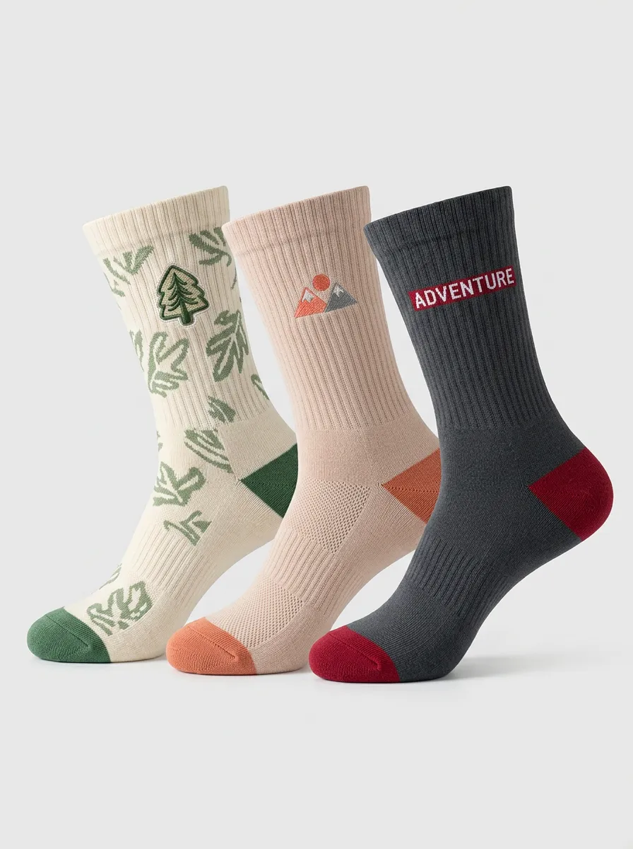 Unisex Adventure Three-Pair Embroidered Crew Socks