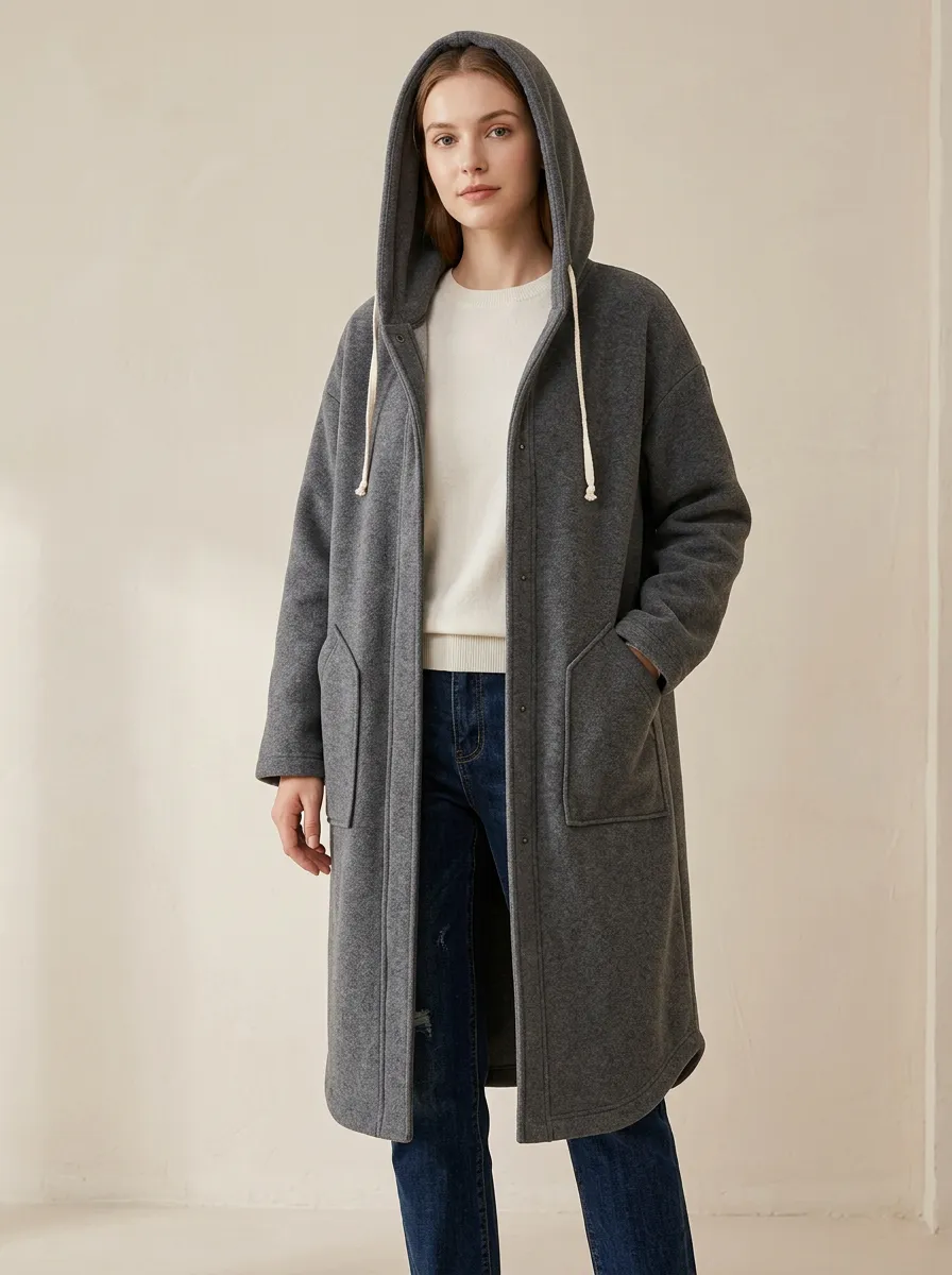 Clean-Profile Fleece Long Hooded Coat