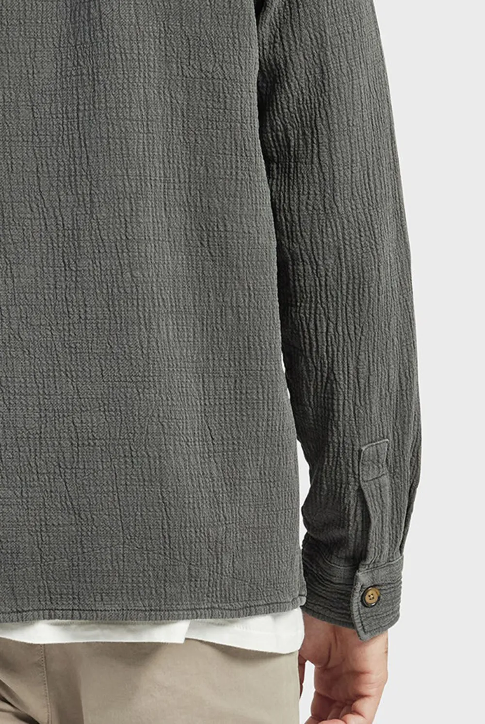 Gray Textured Button Down Overshirt