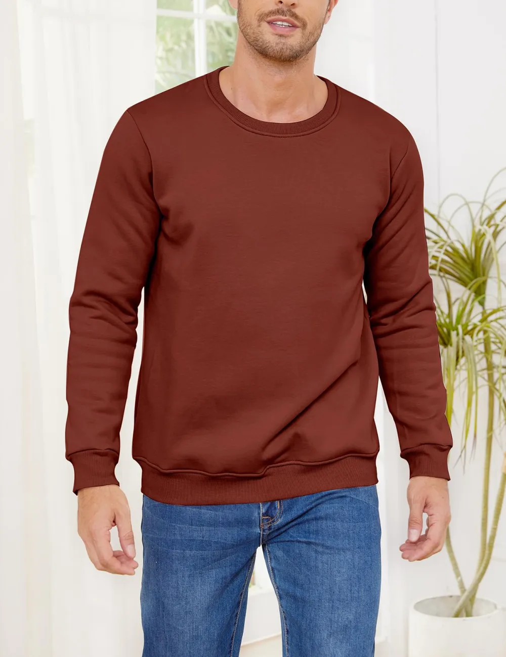 Mens Fleece Crewneck Sweatshirts - Brown
