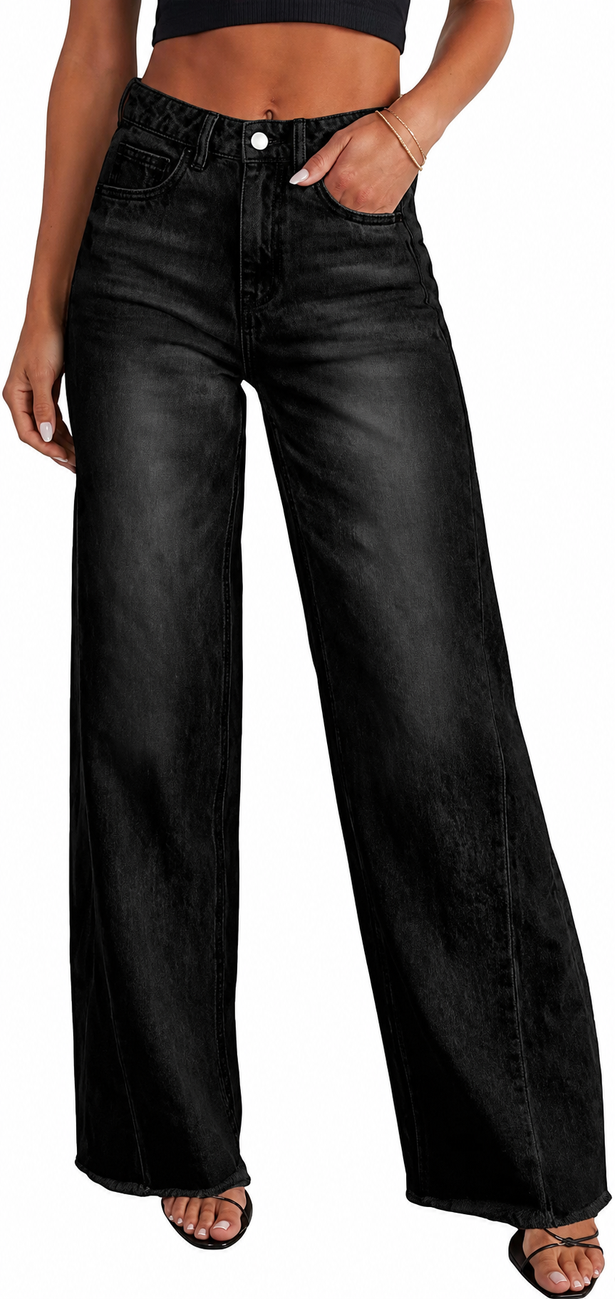 Women’s Wide Leg Jeans High Waisted Stretchy Denim Pants