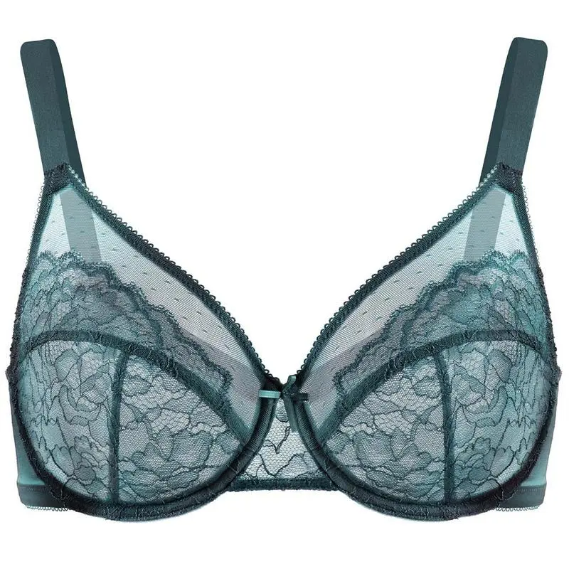Enchante Floral Lace Plus Size Underwire Unlined Unpadded Minimizer Full Coverage Bra Women's Wear Comfortable Breathable Mesh Cup
