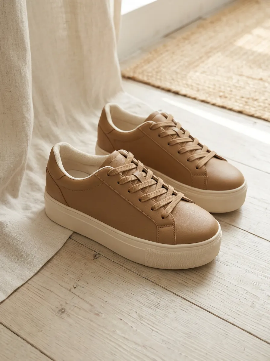 Women's Minimalist Tan Platform Printed Sneakers