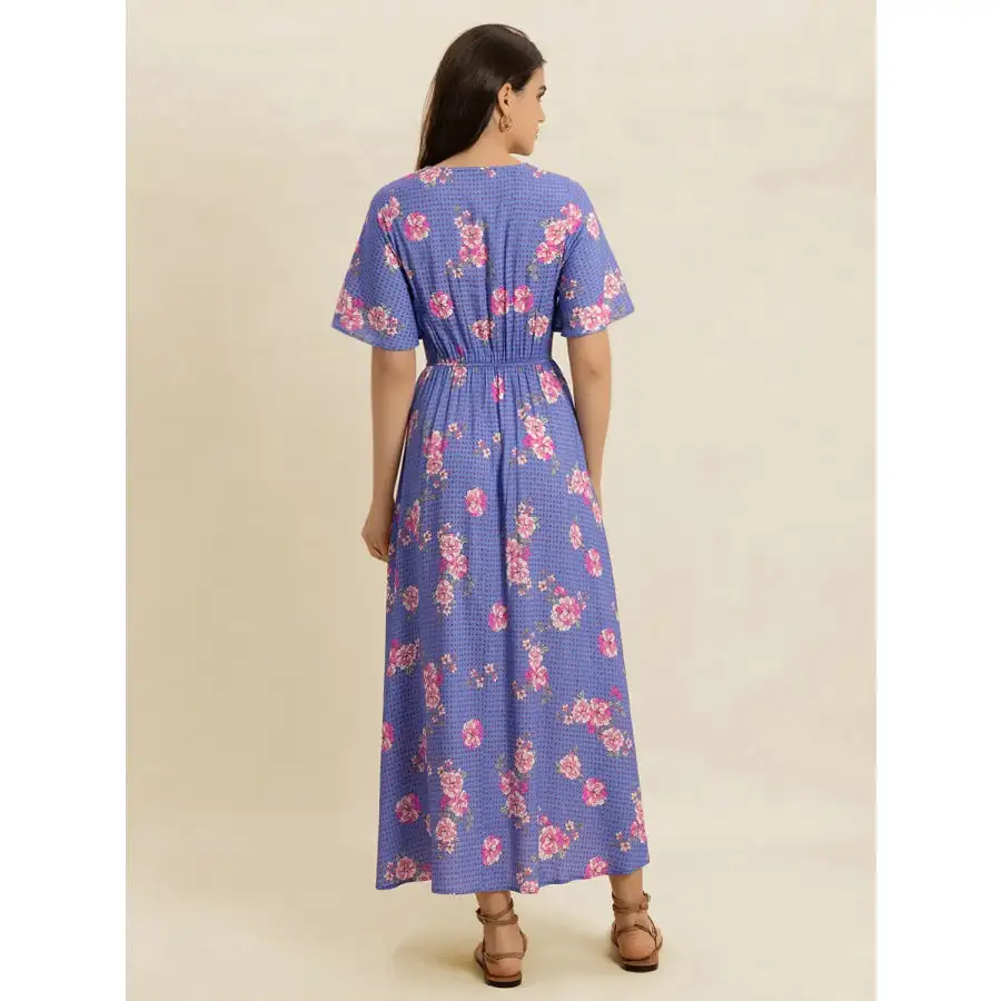 Relaxed Printed Short Sleeve Midi Dress