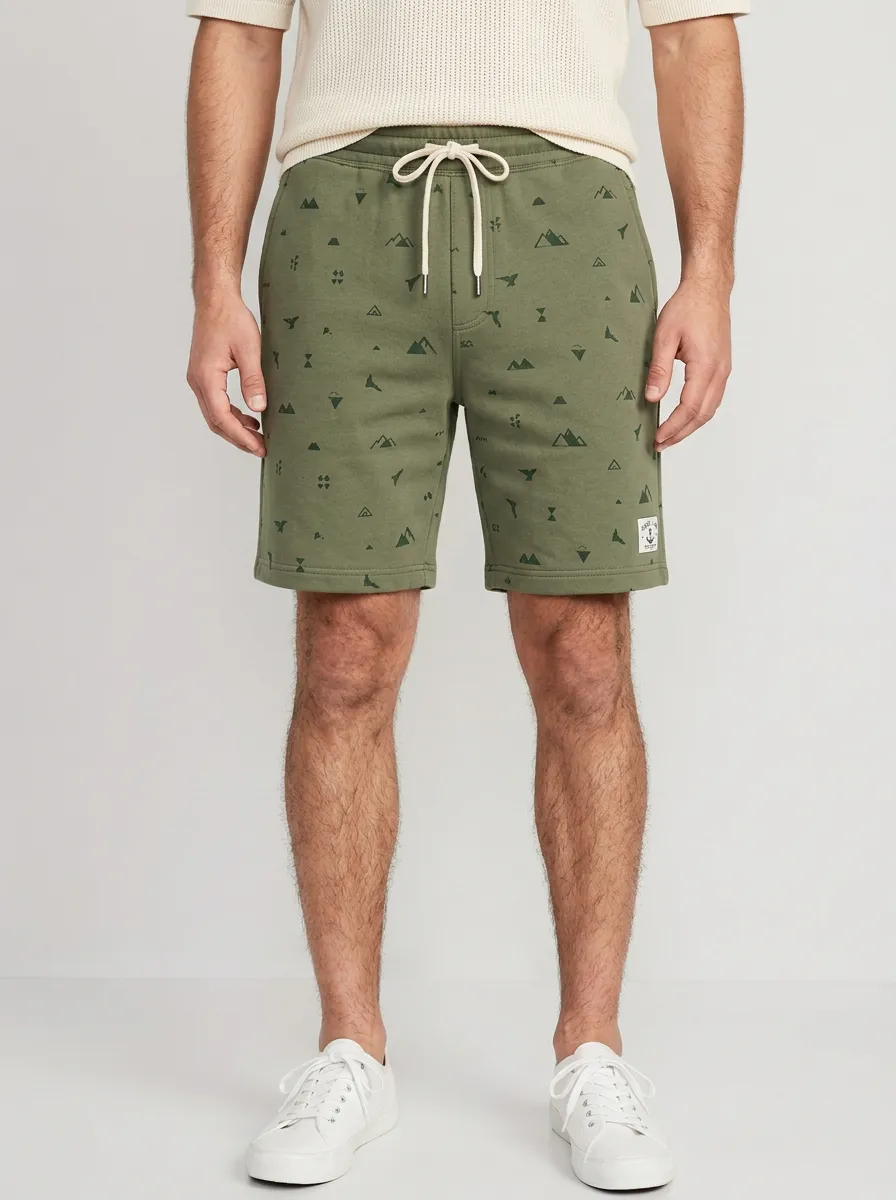 Men's Geometric Mountain Drawstring Elastic-Waist Printed Sweat Shorts