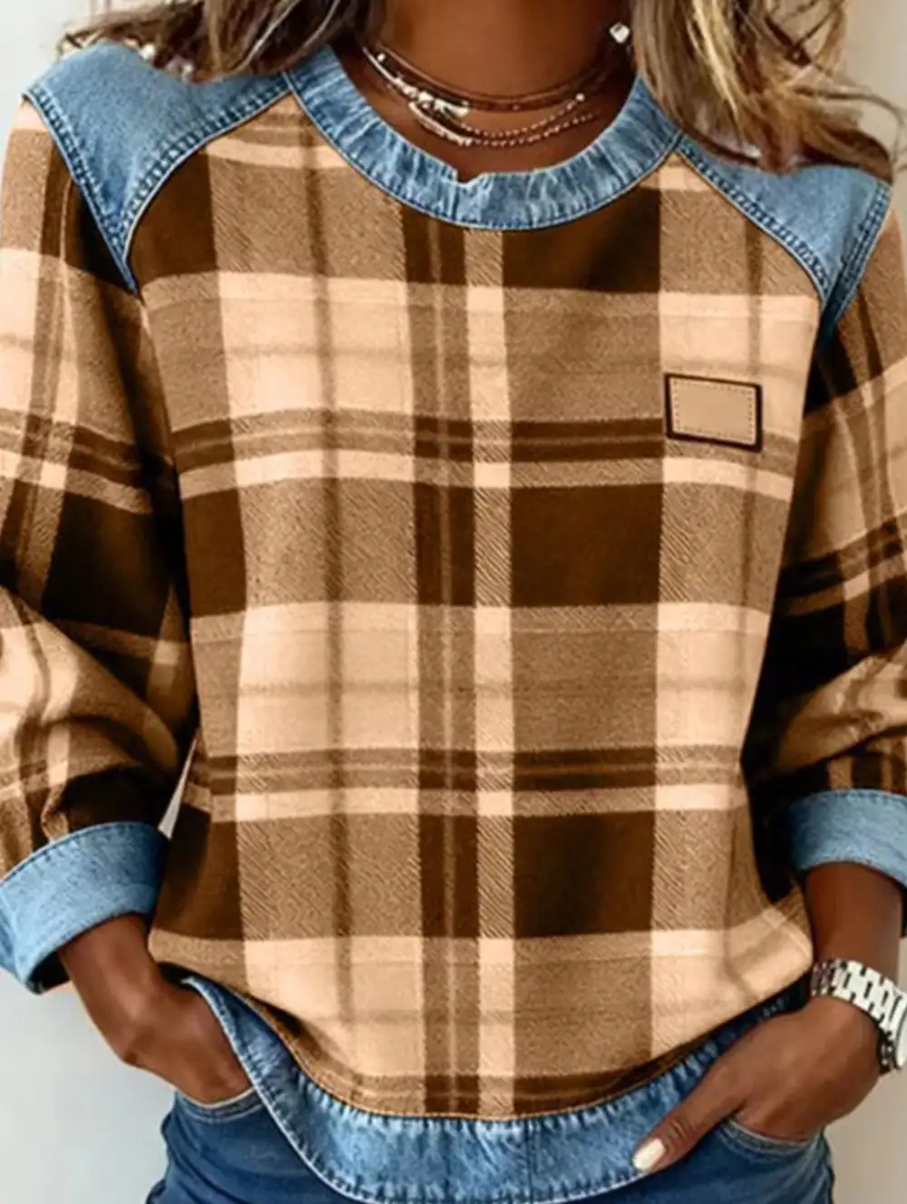 Retro Plaid Crew Sweatshirt