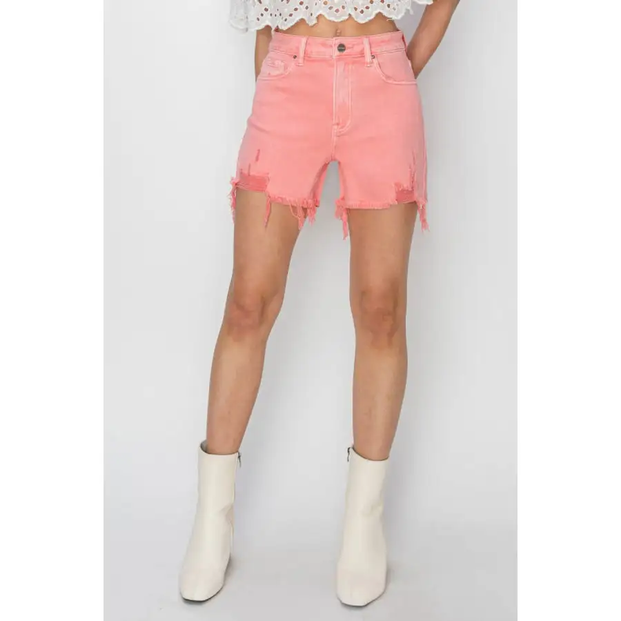 High Rise Distressed Denim Shorts