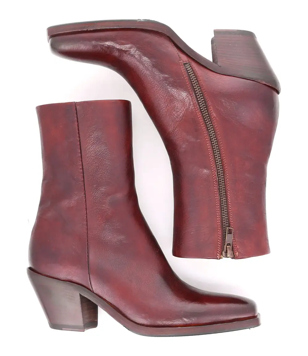 Side Zip Square Toe Leather Refined Ankle Boots