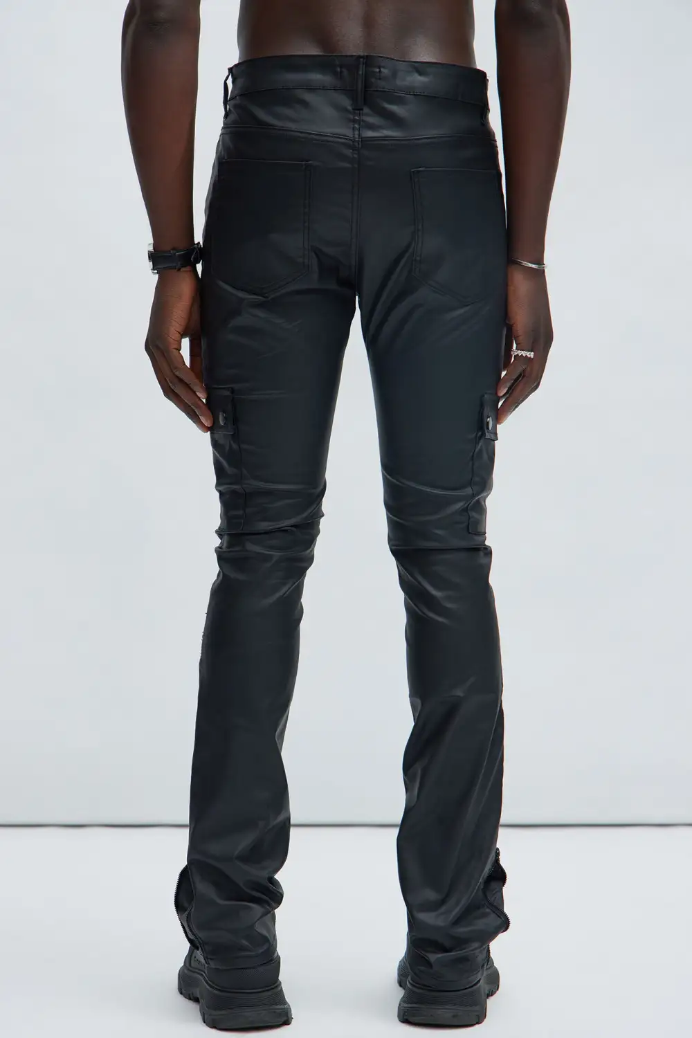 Waxed Cargo Zipper Flare Pants