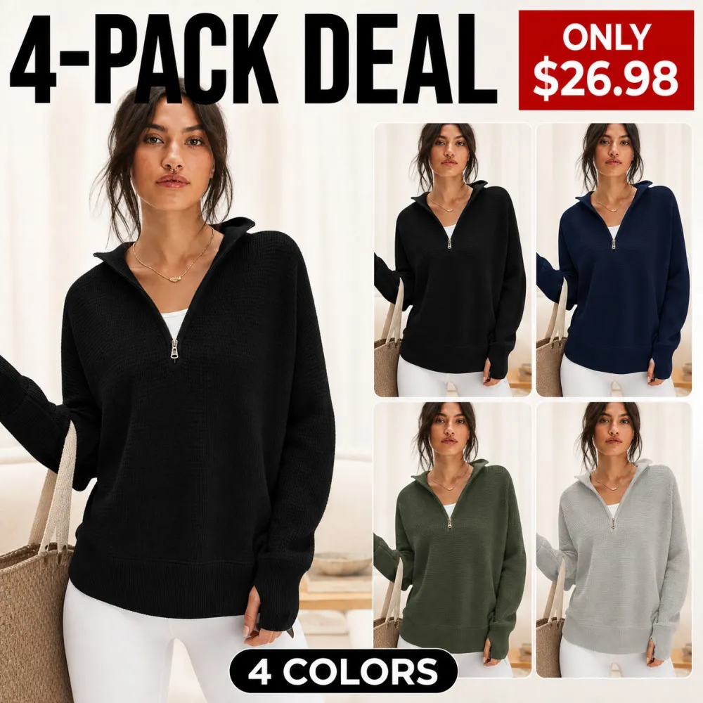 Women's Long Sleeve Quarter Zip Pullover Sweater Soft Warm Knit Tops