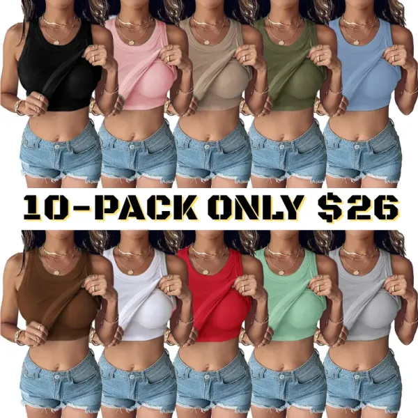 Women Everyday Basic Ribbed Built-in Bra Tank