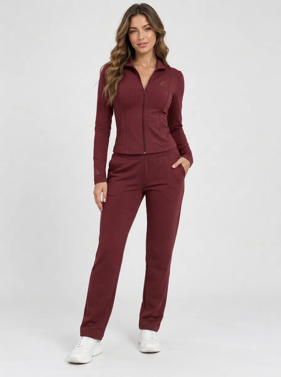 Women's Teal Blue Zip-Up Jacket & Straight-Leg Pant Set