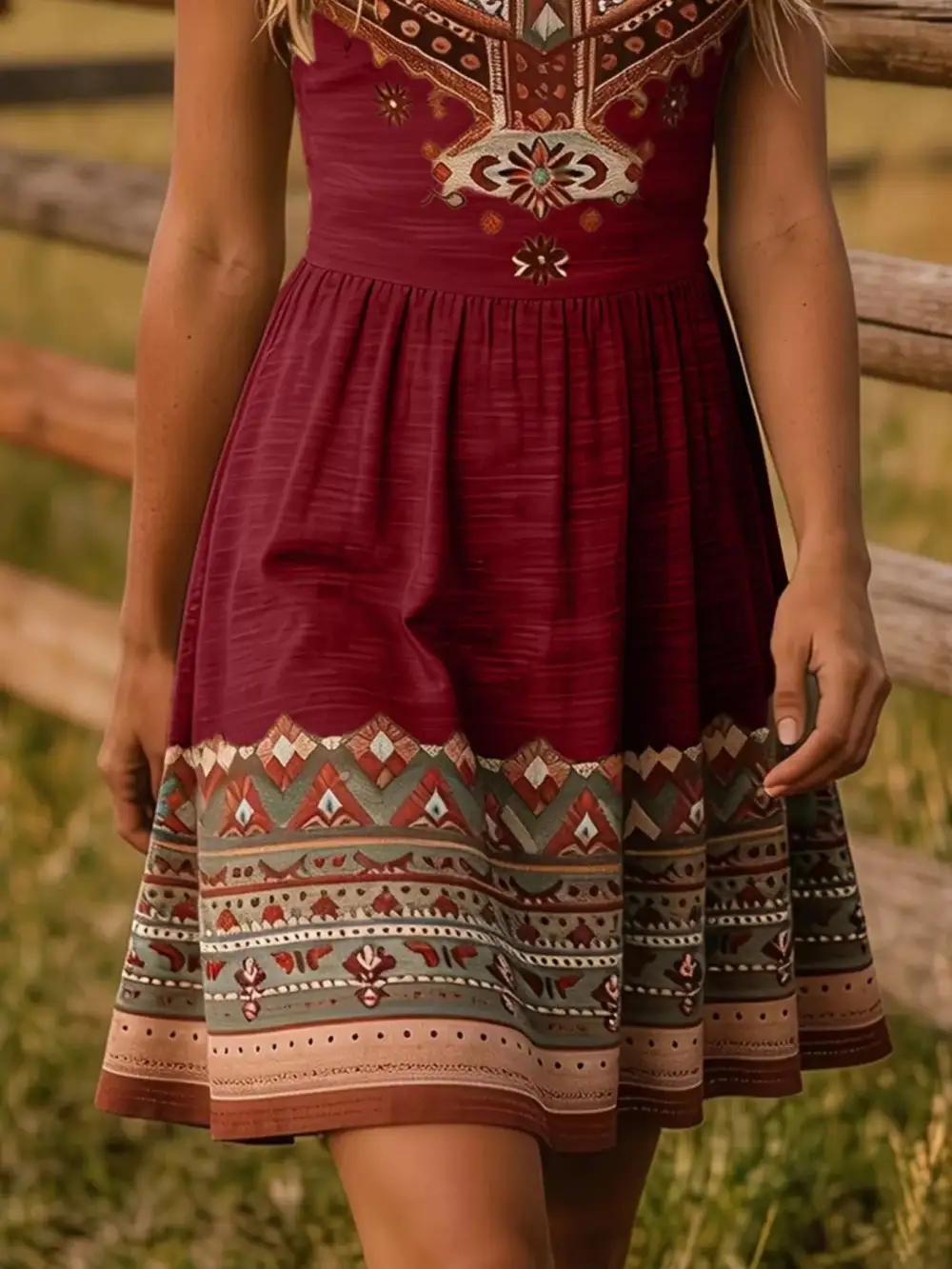 Tribal Print Sleeveless A-Line Dress