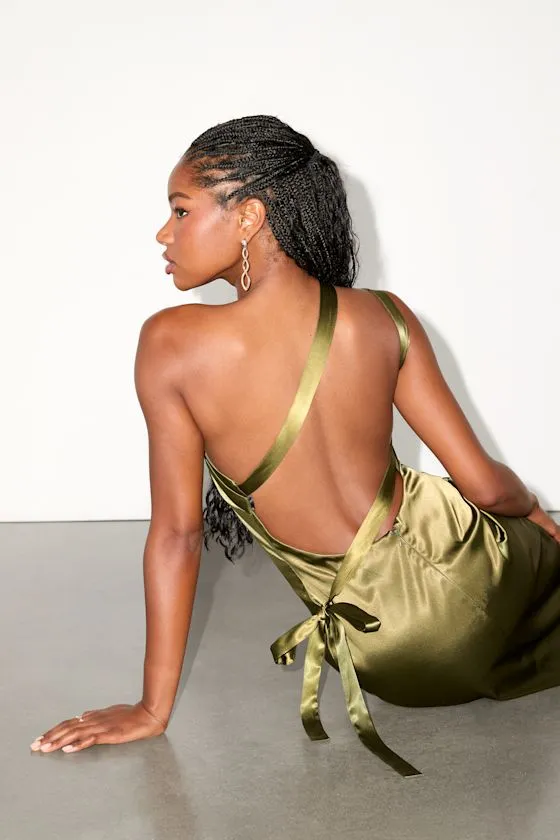 Yvonne Rust Orange Satin One-Shoulder Midi Dress