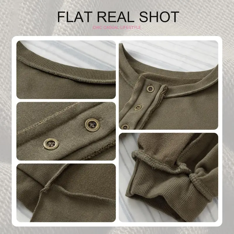 Women's Oversized Button Henley Sweatshirts