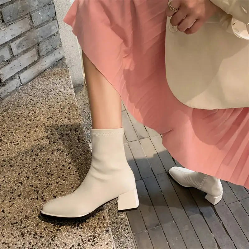 Leather Loafer Square-Toe Ankle Boots