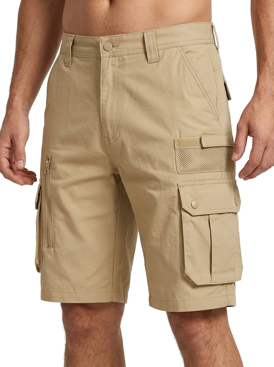 Men's Khaki Multi-Pocket Tactical Cargo Shorts
