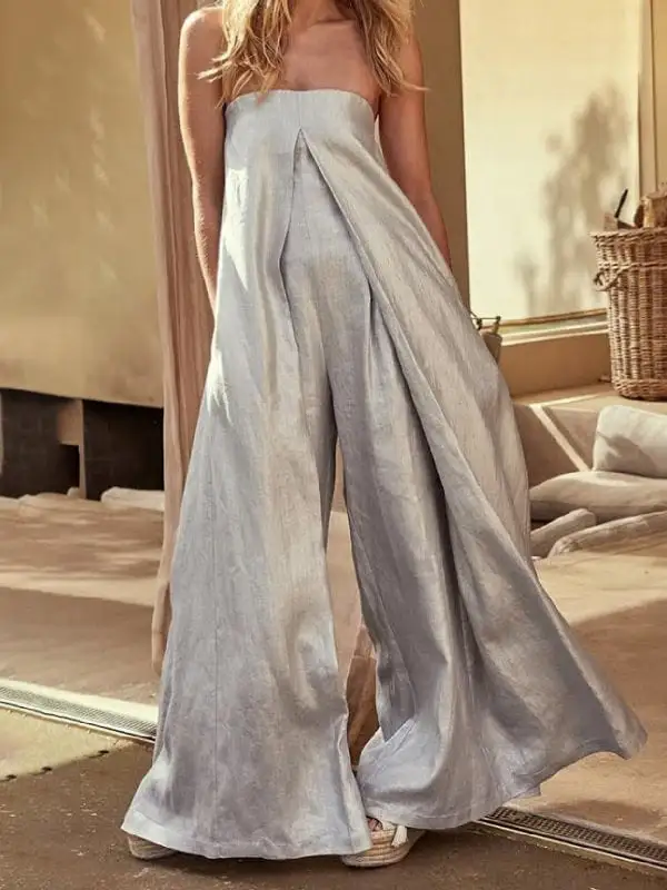 Casual Strapless Jumpsuits Met Wijde Pijpen Effen Kleuren