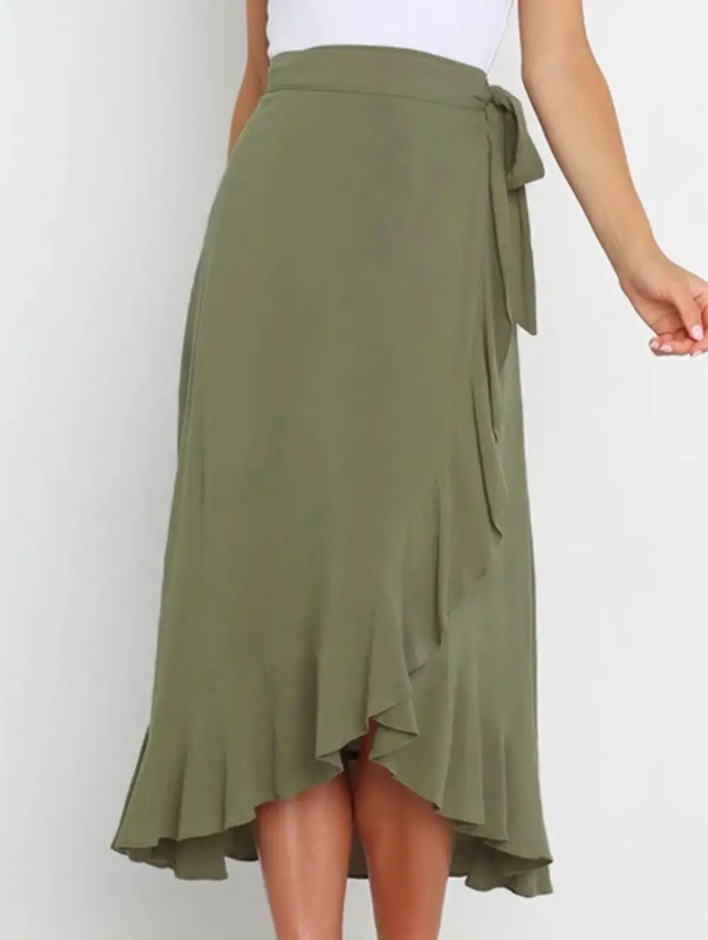 Irregular Tie Front Midi Skirt