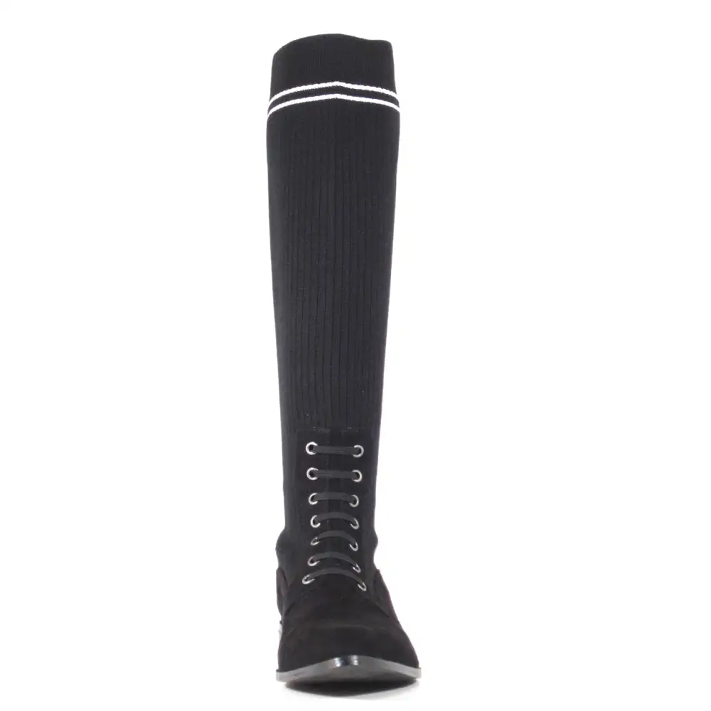 Lace Up Sock Stretch Knee High Boots