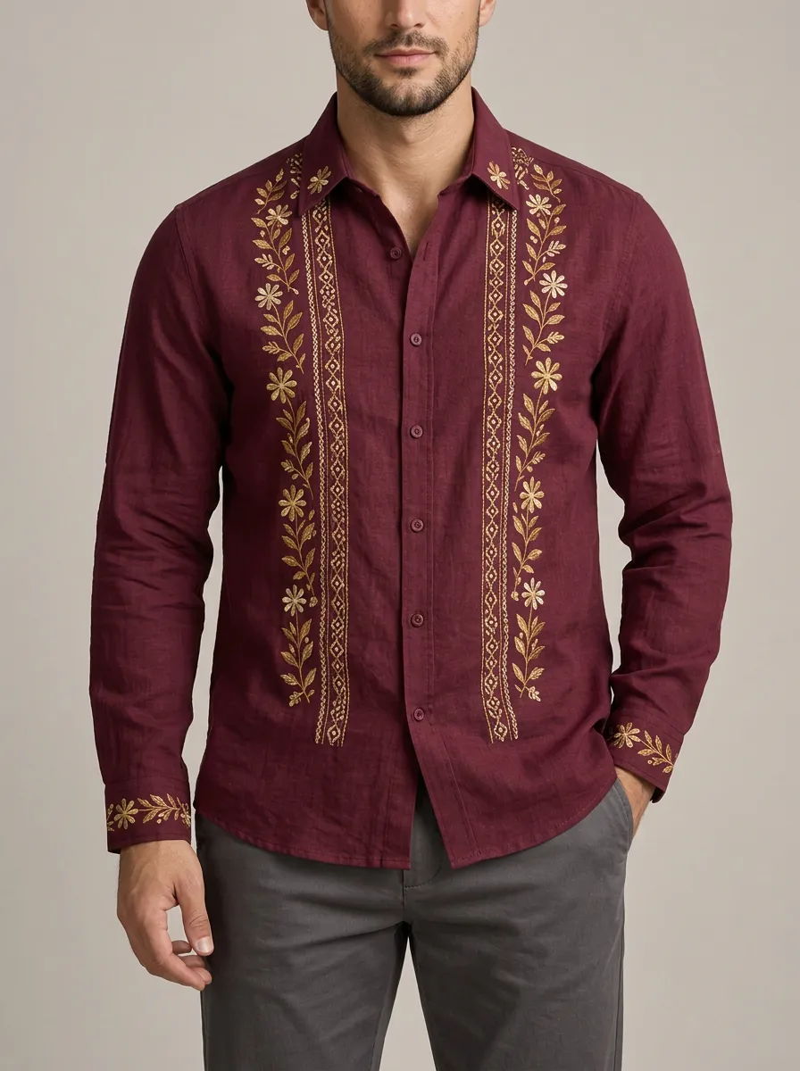 Men's Floral Soft Pattern Embroidered Shirt