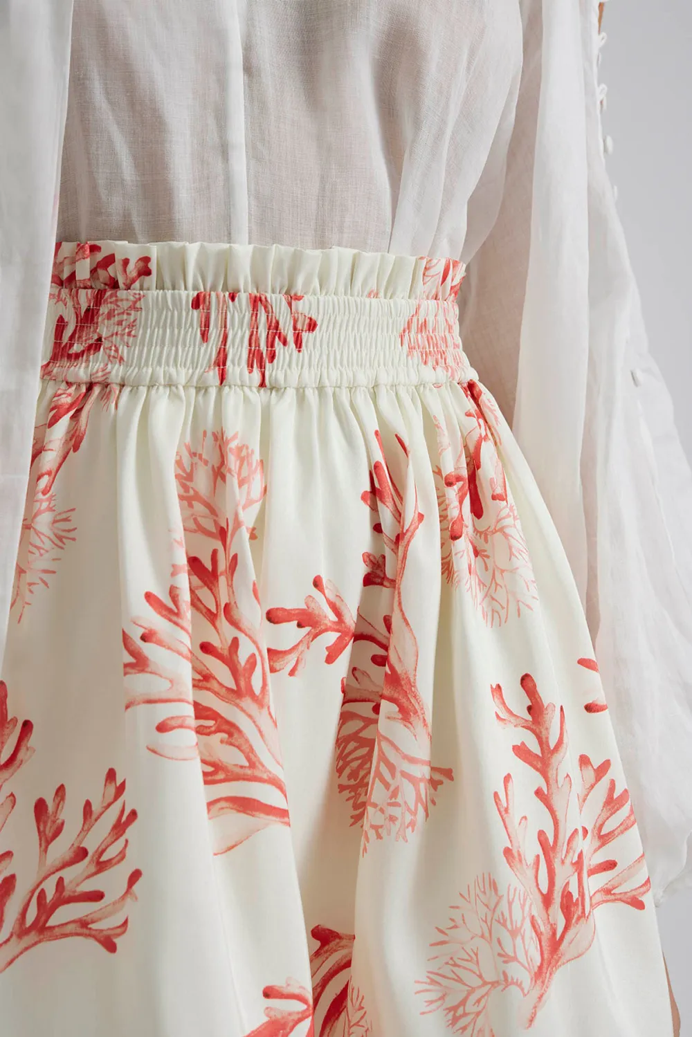 Coral Print High Waisted Mini Skirt