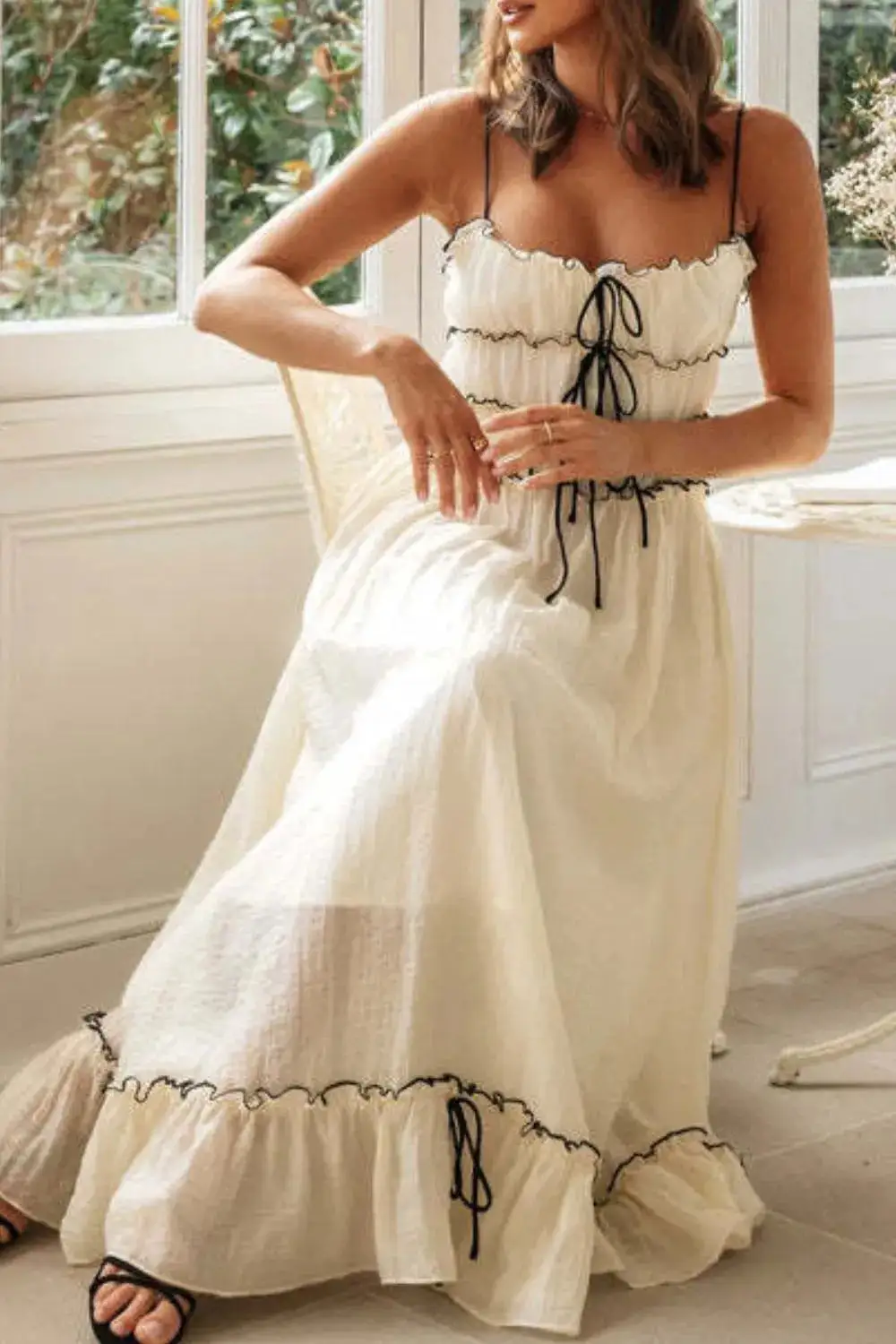 Textured Tie Waist Tie Detail Dress