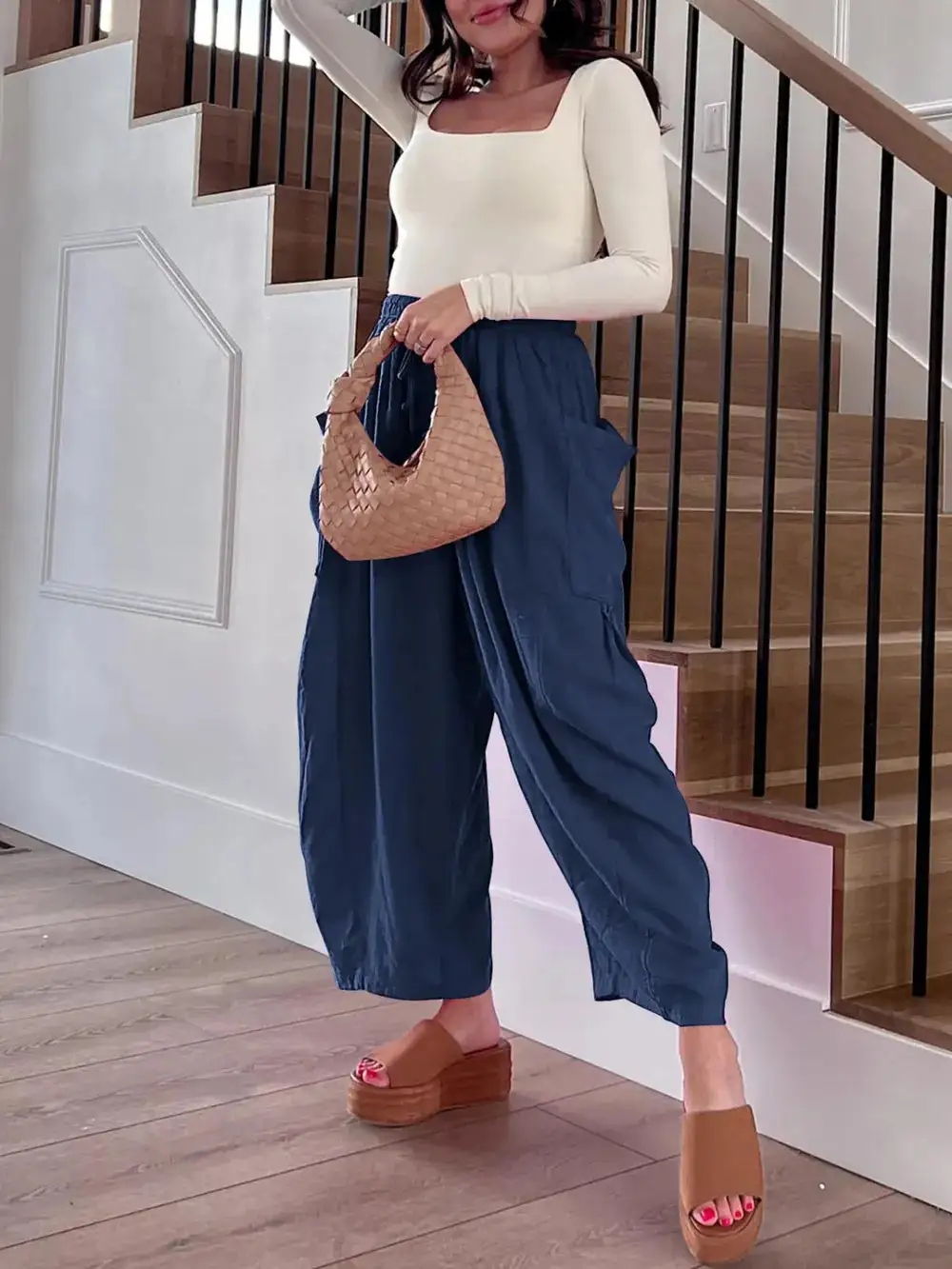 Casual Drawstring Pocket Detail Pants