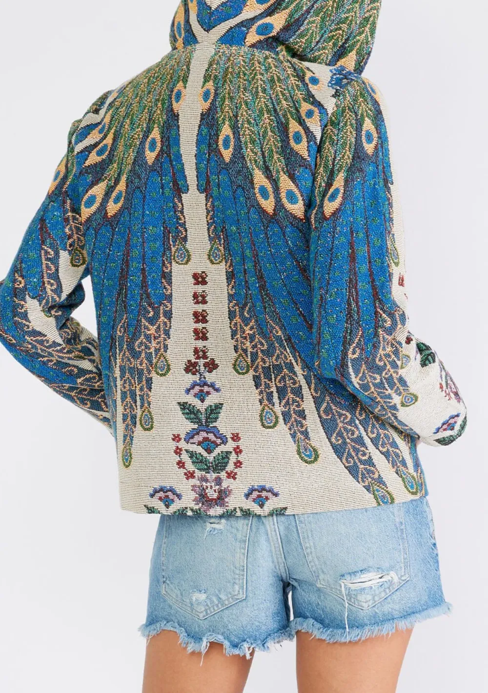 Drawstring Printed Zip Up Hoodie