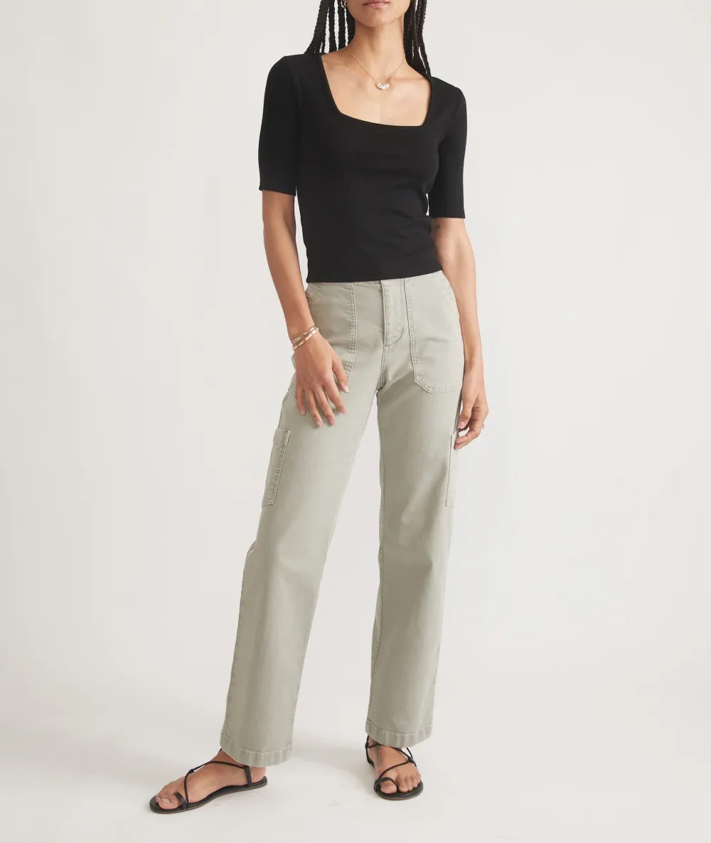Ribbed Square Neck Fitted Shirt