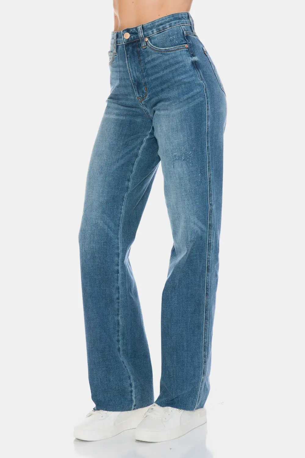 Relaxed Straight Leg Raw Hem Denim Jeans