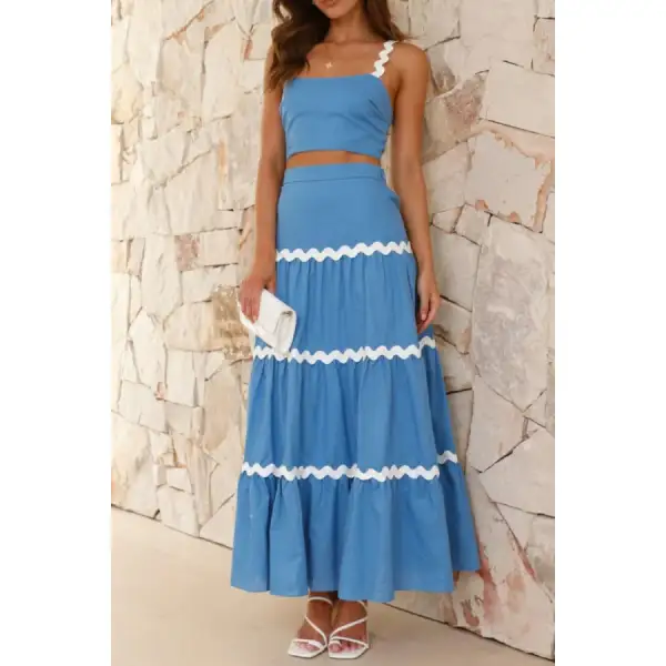 Soft Contrast Trim Cami and Maxi Skirt Set