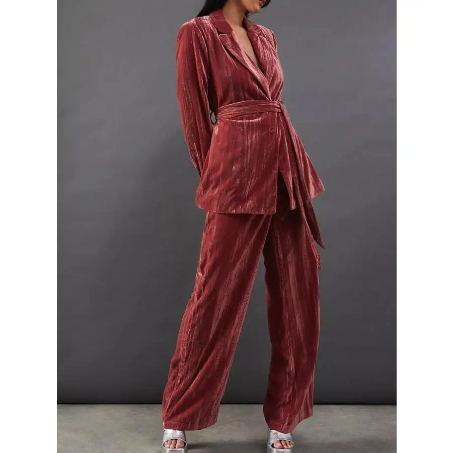 Velvet Lapel Collar Blazer and Pants Set