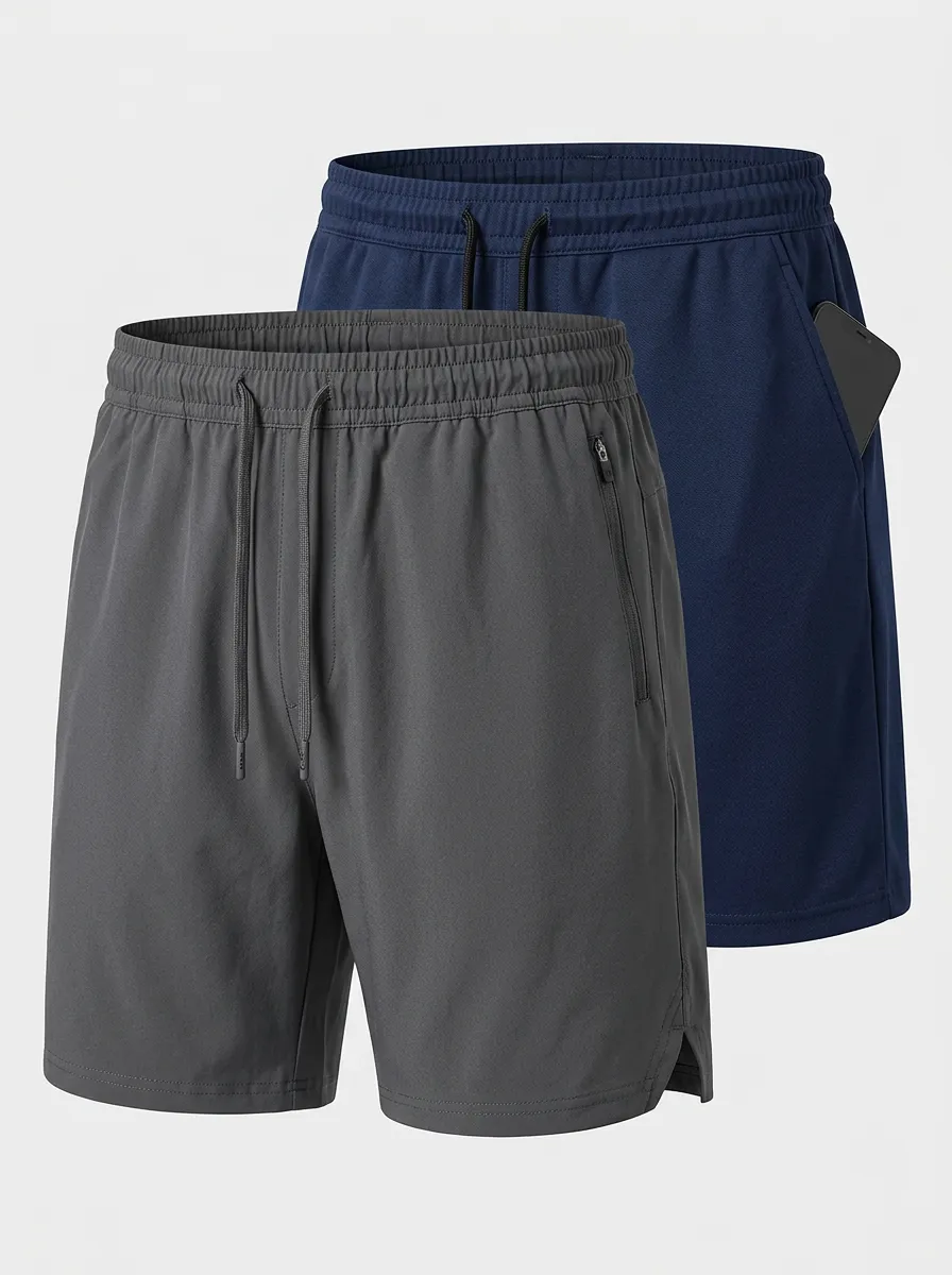 Zipper-Pocket Running Training Two-Pack Athletic Shorts