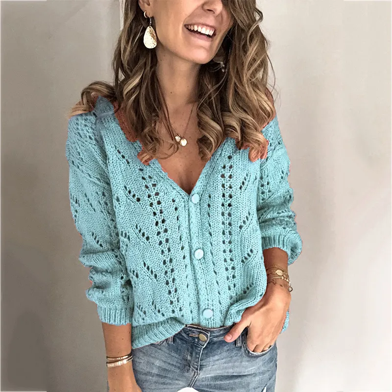 Solid Color V-neck Button Cardigan Sweaters