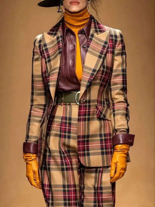 Lapel Plaid Wool-Blend Relaxed Outerwear Coat