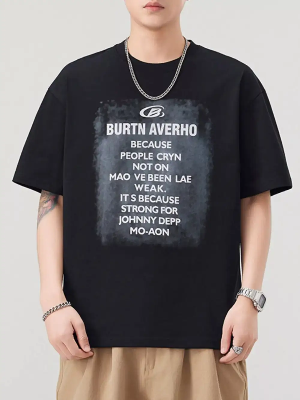 Letter Round Neck Short Sleeve T-Shirt