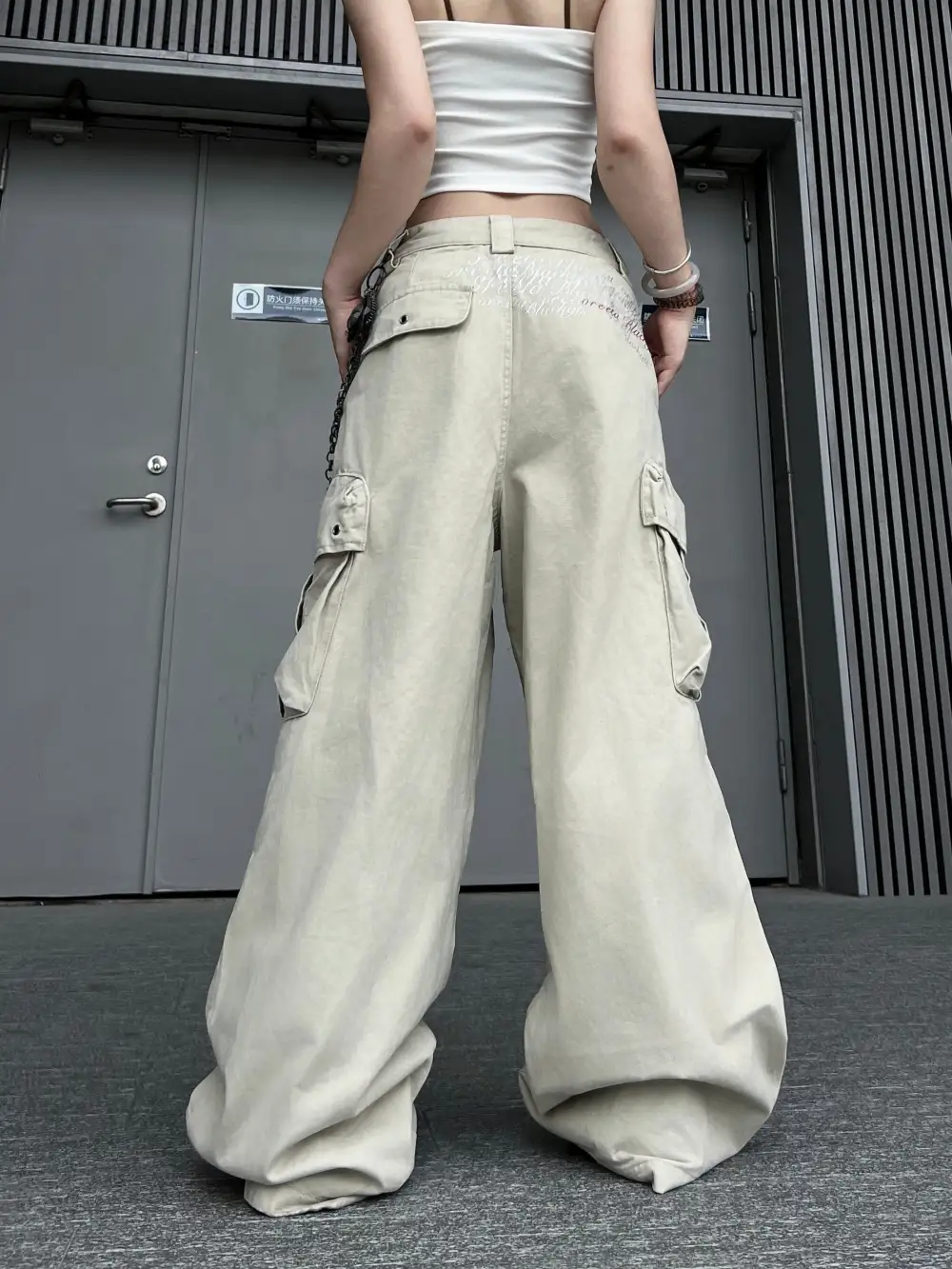 Pleated Multi Pocket Parachute Wide Leg Cargo Pants