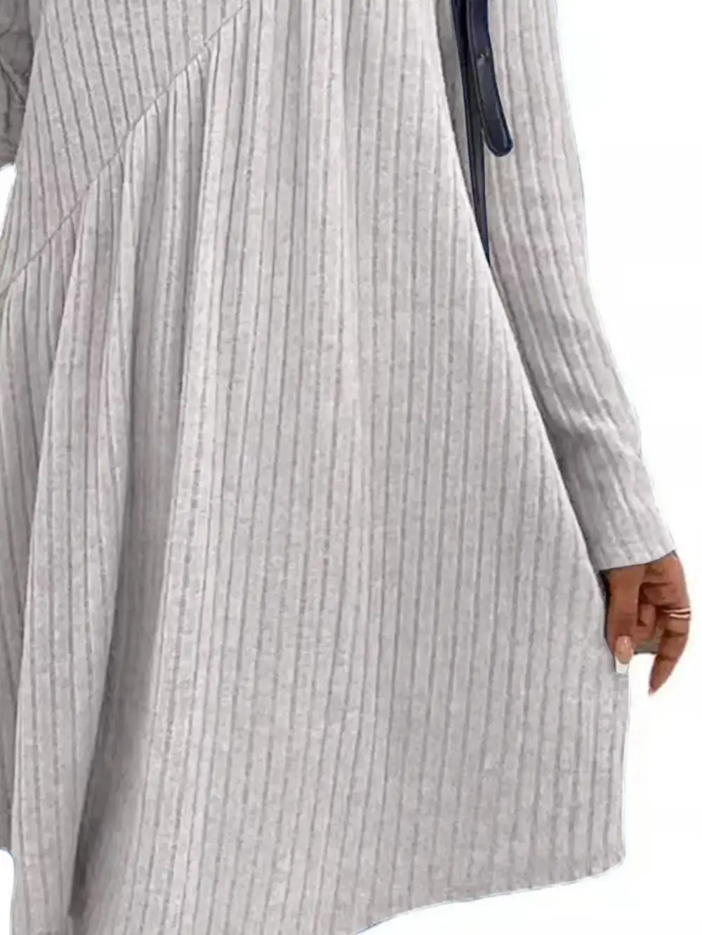 Layered Detail Ribbed Knit Long Sleeve Sweater Dress