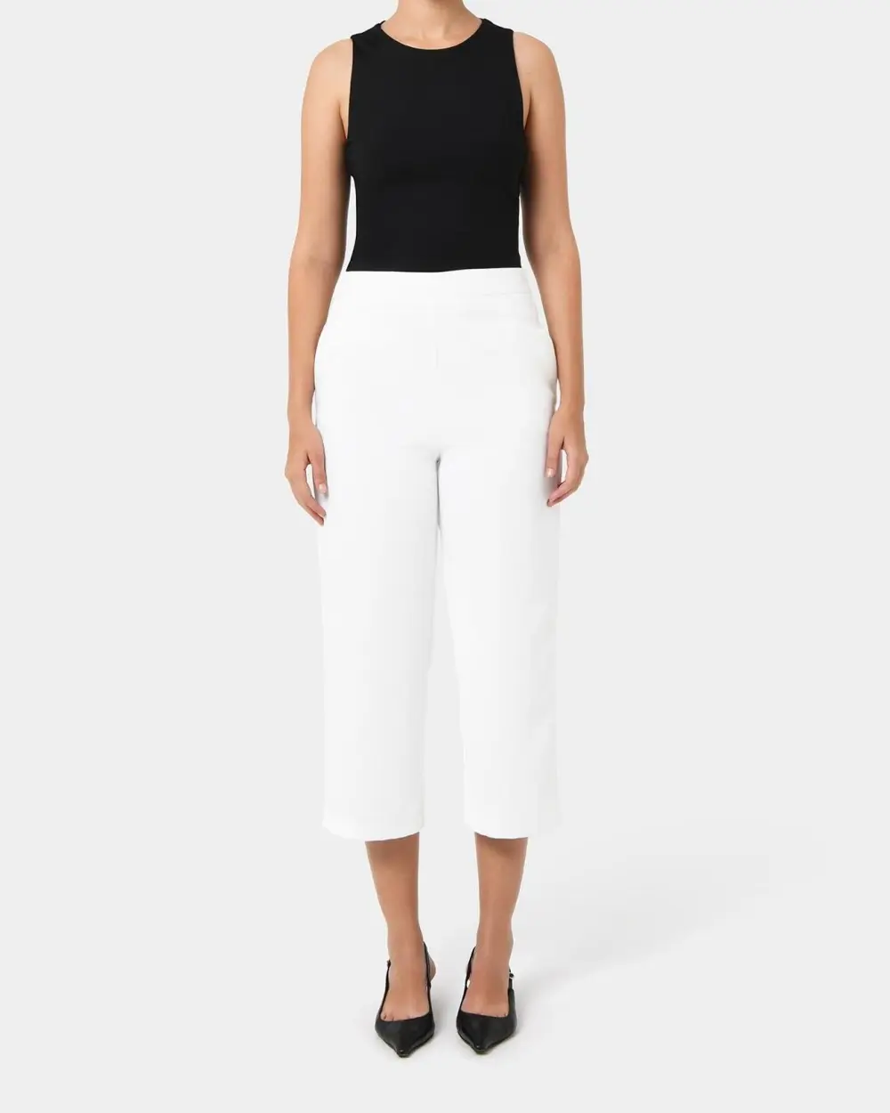 Straight Wide Leg High-Waist Culotte -Lvory