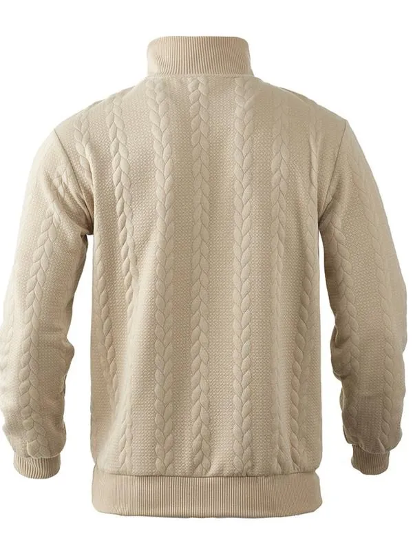 Men's solid color half-zip stand collar sweater