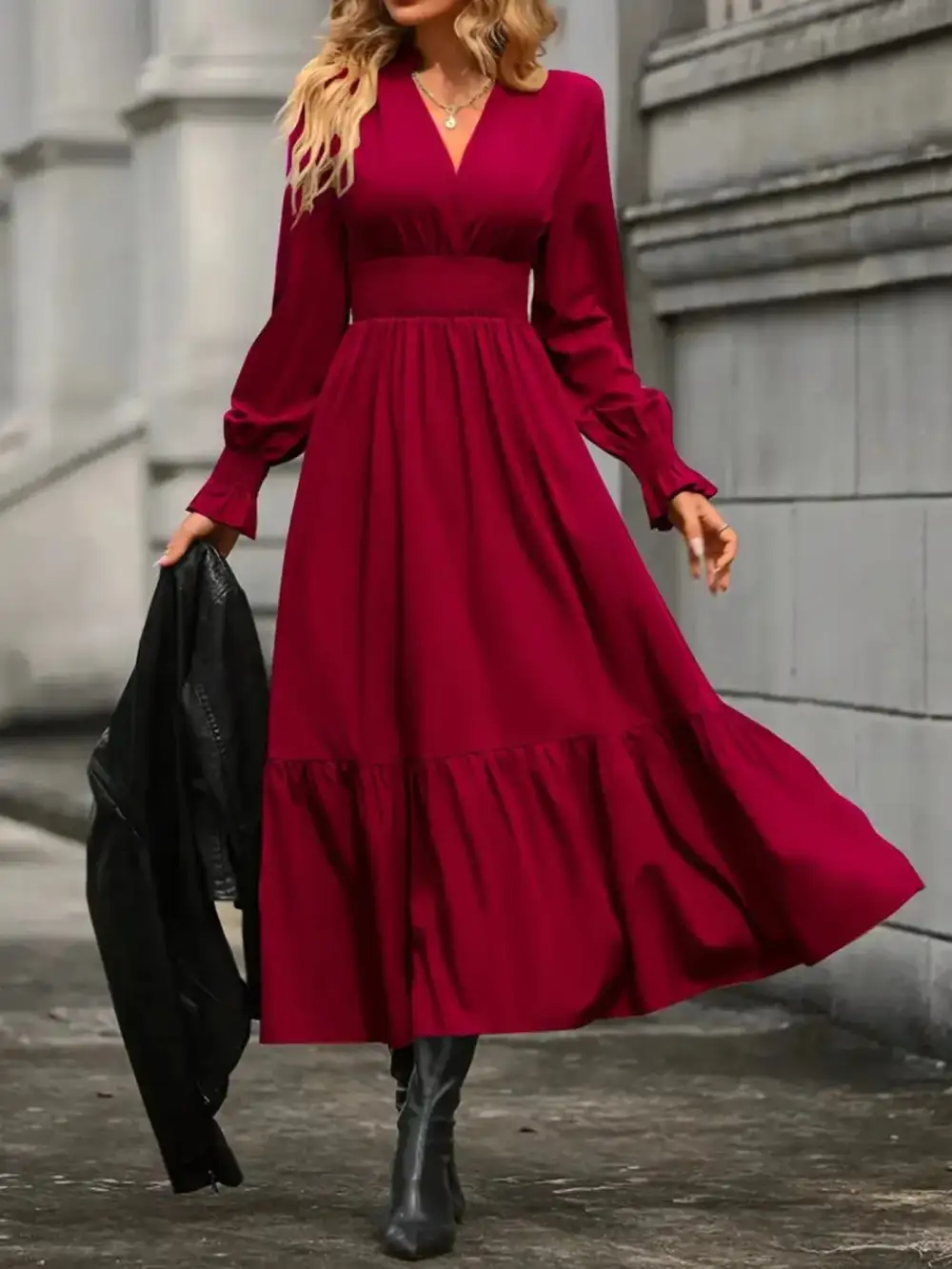 Tiered Long Sleeve Dress Casual