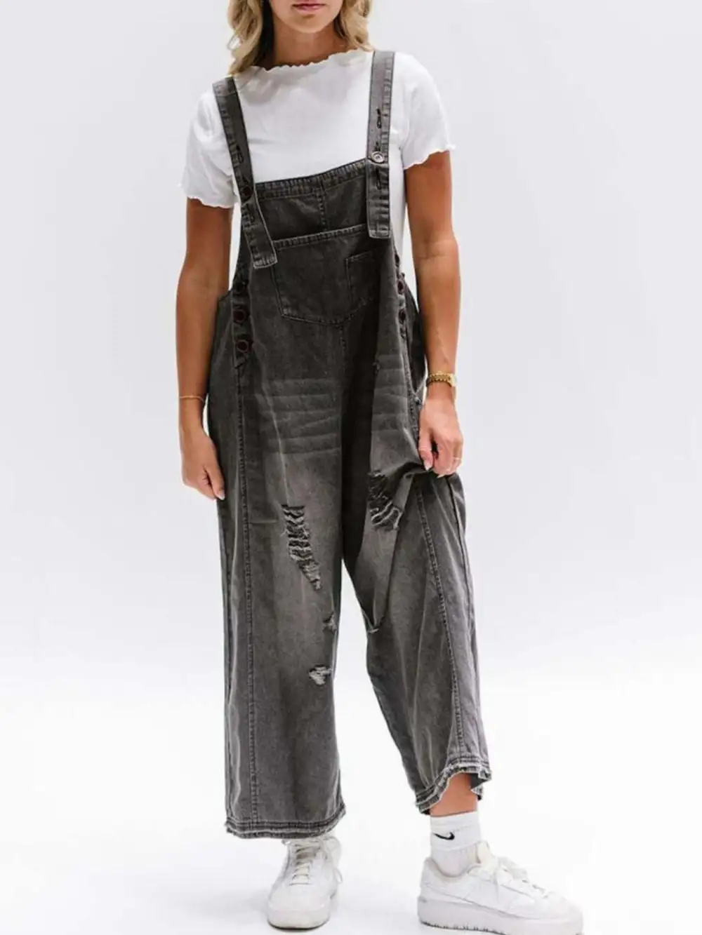 Wide Leg Denim Overalls Relaxed Fit Bib Overalls