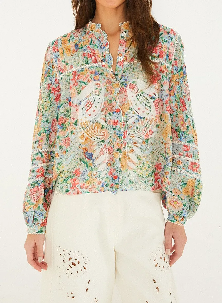 Classic Embroidered Long-Sleeve Blouse