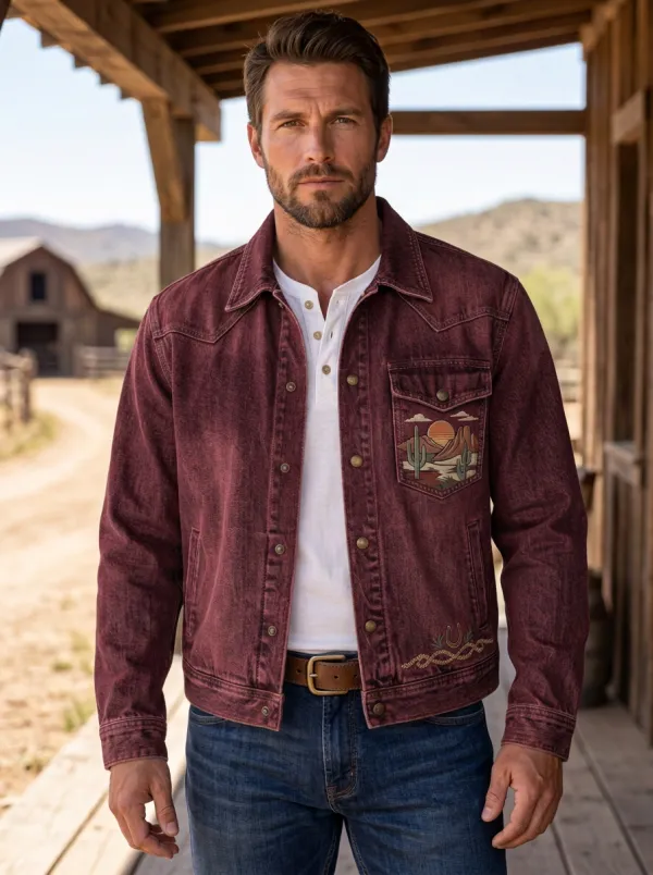 Men's Classic Western Cactus Desert Sunset Sun Jacket