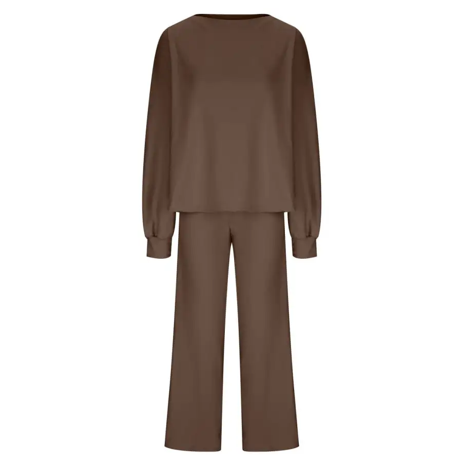 Casual Round Neck Long Sleeve Top and Pants Set