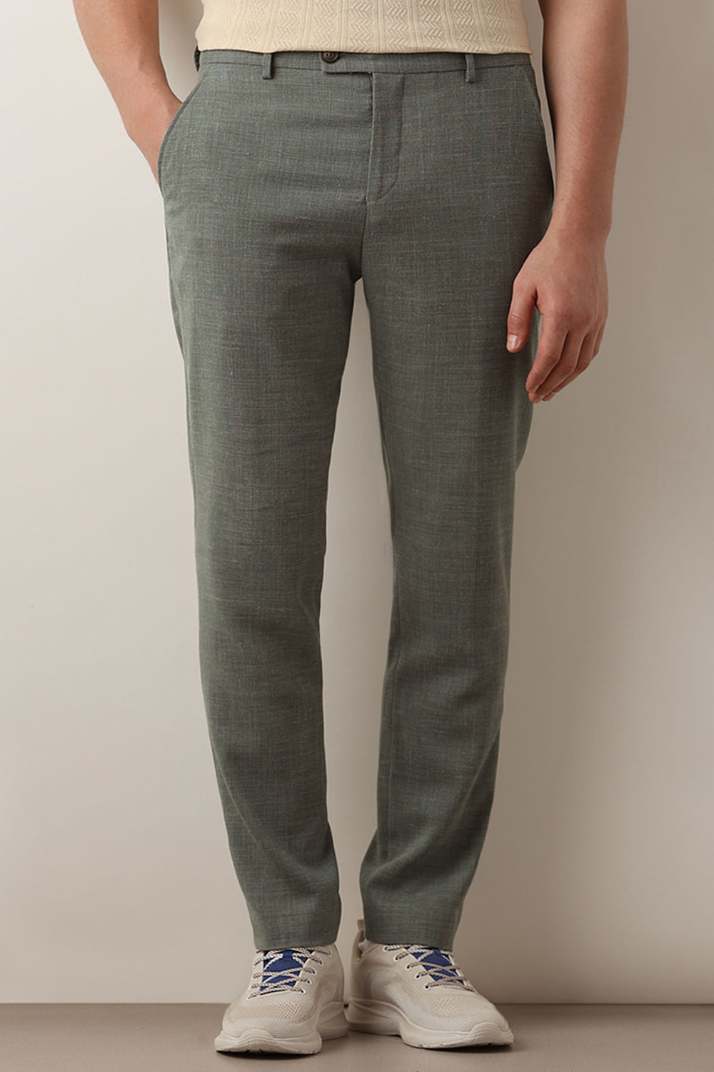 Green Linen Single Breasted Suit-Set Blazer